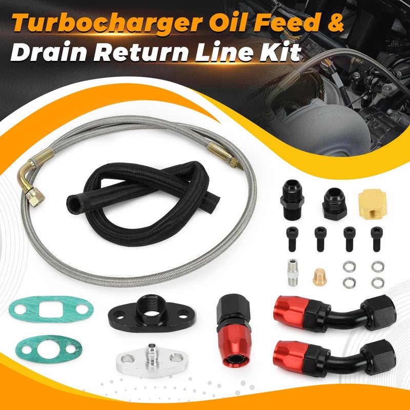 SJDYYMX Turbocharger Oil Feed & Drain Return Line Kit for Most Oil Cool Turbo T3 T4 GT32 GT40 GT4088R GT4049R GT42R/RS GT4294R T66 T70 - Image 2